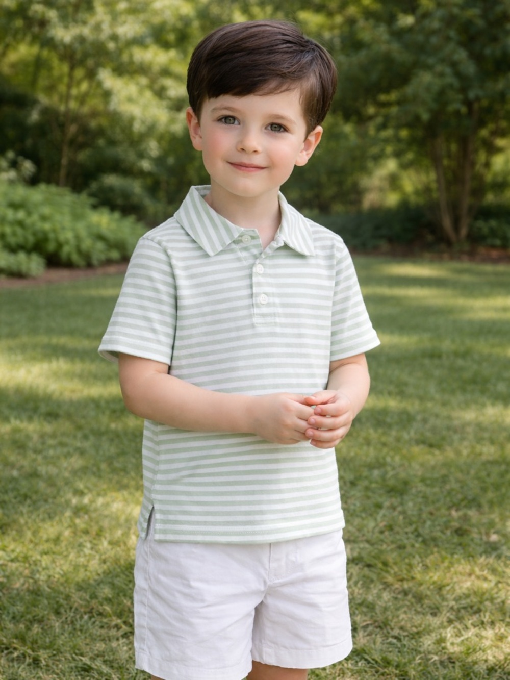 Edgehill Collection Sage & White Striped Polo - Kids Shirts & Tops